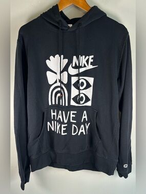 Nike Men’s Hoodie Sweater Size L Have A Nike Day French Terry Pullover Black EUC